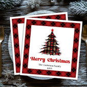 Elegant Red Black Plaid Tree Napkin Editable