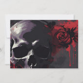 Elegant Red & Black Skull Roses Gothic Wedding セーブザデート (裏面)