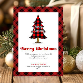Elegant Red Black Tartan Holiday Greeting シーズンカード