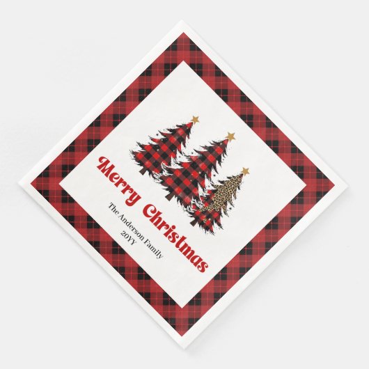 Elegant Red Black Tartan Napkin Custom Name (コーナー)