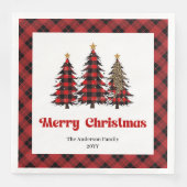 Elegant Red Black Tartan Napkin Custom Name (正面)