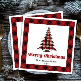 Elegant Red Black Tartan Tree Napkin Custom