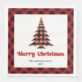 Elegant Red Black Tartan Tree Napkin Custom (正面)