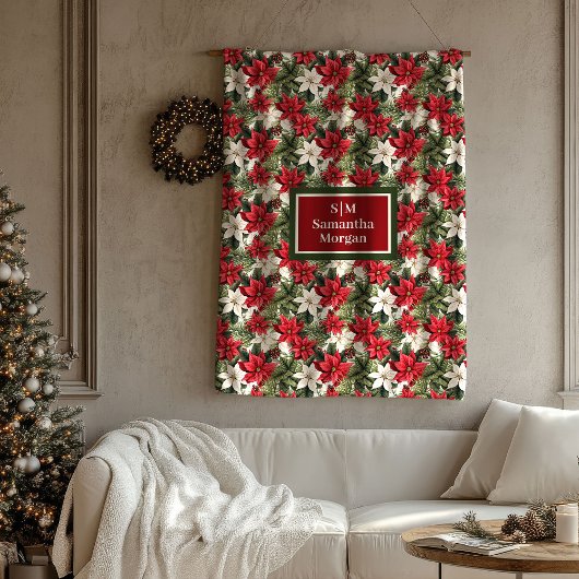 Elegant Red Blanket Personalized Christmas Wreath フリースブランケット