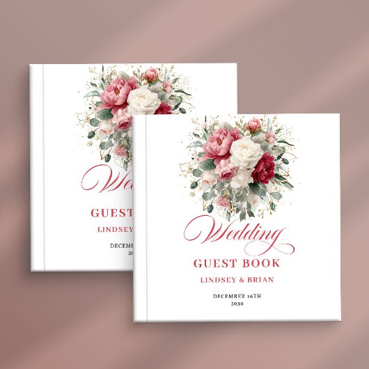Elegant Red Blush Boho Wedding Guest Book Poster ゲストブック