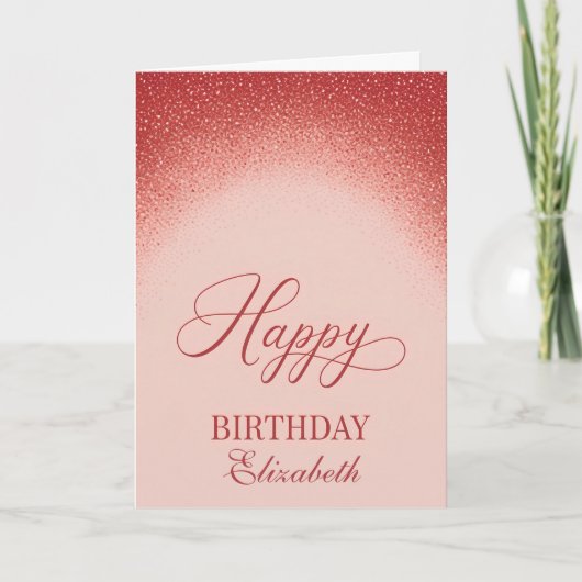 Elegant Red Blush Gradient Birthday カード (正面)