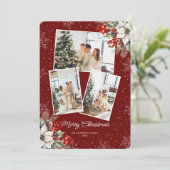 Elegant Red Botanical Photo Christmas Card シーズンカード (スタンド正面)
