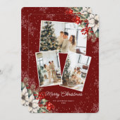 Elegant Red Botanical Photo Christmas Card シーズンカード (正面/裏面)