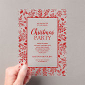 Elegant Red Botanicals Christmas Party アクリル招待状 (インサイチュ (ポータブル))