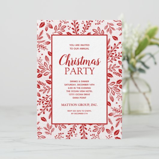 Elegant Red Botanicals Christmas Party 招待状 (スタンド正面)
