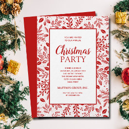 Elegant Red Botanicals Christmas Party 招待状