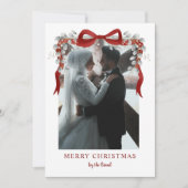 Elegant Red Bow and Eucalyptus Photo Christmas Ar シーズンカード (正面)