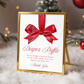 Elegant Red Bow Baby Shower Diaper Raffle Sign ポスター