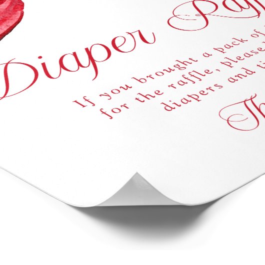 Elegant Red Bow Baby Shower Diaper Raffle Sign ポスター (角)