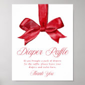 Elegant Red Bow Baby Shower Diaper Raffle Sign ポスター (正面)