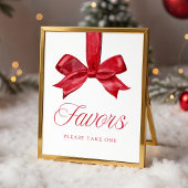 Elegant Red Bow Baby Shower Favors Sign ポスター