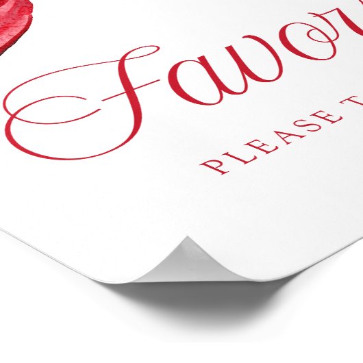 Elegant Red Bow Baby Shower Favors Sign ポスター (角)