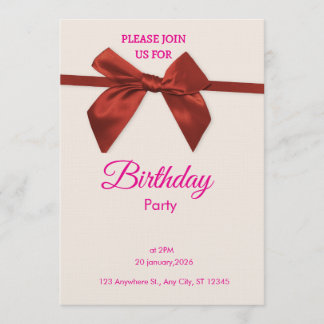 Elegant Red Bow Birthday Invitation  招待状