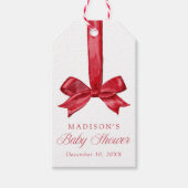 Elegant Red Bow Christmas Baby Shower ギフトタグ (正面)