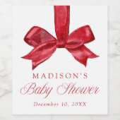 Elegant Red Bow Christmas Baby Shower ワインラベル (シングルラベル)