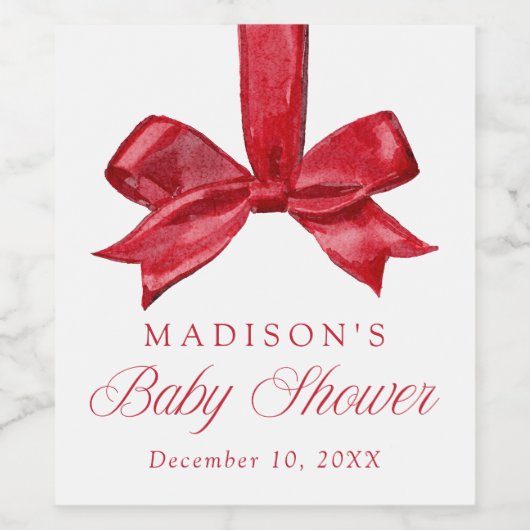 Elegant Red Bow Christmas Baby Shower ワインラベル (シングルラベル)