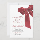 Elegant Red Bow Christmas Baby Shower 招待状 (正面)