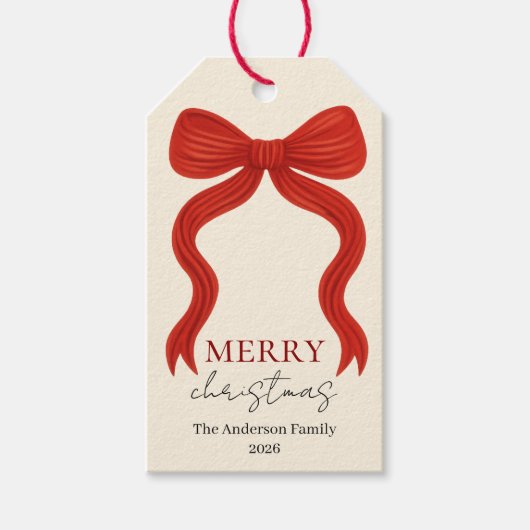 Elegant Red Bow Christmas Party - ギフトタグ (正面)