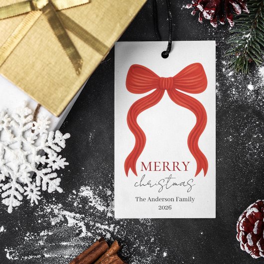 Elegant Red Bow Christmas Party -  ギフトタグ