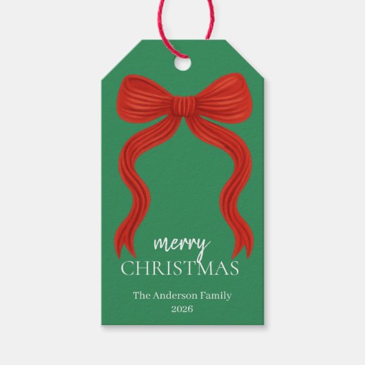 Elegant Red Bow Christmas Party - ギフトタグ (正面)