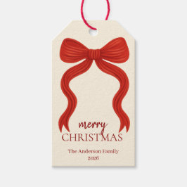 Elegant Red Bow Christmas Party -  ギフトタグ