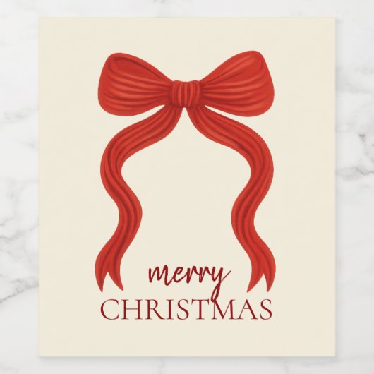 Elegant Red Bow Christmas Party -  ワインラベル (シングルラベル)