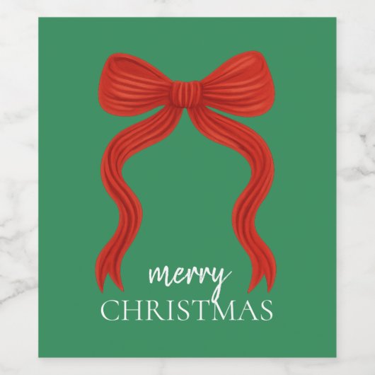 Elegant Red Bow Christmas Party - ワインラベル (シングルラベル)