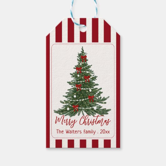 Elegant Red Bow Christmas Party Gift Tag ギフトタグ (正面)