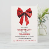 Elegant Red Bow Christmas Party Invitation 招待状 (スタンド正面)