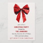 Elegant Red Bow Christmas Party Invitation 招待状 (正面)