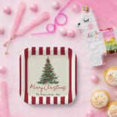 Elegant Red Bow Christmas Tree Party Paper Plates ペーパープレート (パーティー)