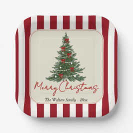 Elegant Red Bow Christmas Tree Party Paper Plates ペーパープレート