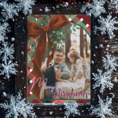 Elegant Red Bow Christmas Two Photo シーズンカード