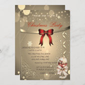 Elegant Red Bow,Confetti Company Christmas Party 招待状 (正面/裏面)