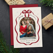 Elegant Red Bow Frame Custom Arch Photo Christmas シーズンカード