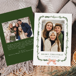 Elegant Red Bow Greenery Garland 2 Photo シーズンカード