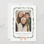Elegant Red Bow Greenery Garland 2 Photo シーズンカード (正面)