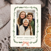 Elegant Red Bow Greenery Garland Cream 2 Photo シーズンカード