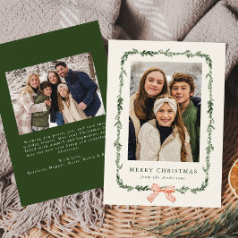 Elegant Red Bow Greenery Garland Cream 2 Photo シーズンカード