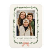 Elegant Red Bow Greenery Garland Holiday Photo マグネット (縦)
