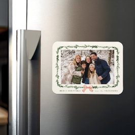 Elegant Red Bow Greenery Garland Holiday Photo マグネット