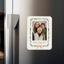 Elegant Red Bow Greenery Garland Holiday Photo マグネット