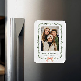 Elegant Red Bow Greenery Garland Holiday Photo マグネット