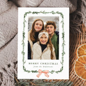 Elegant Red Bow Greenery Garland Photo シーズンカード