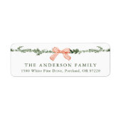 Elegant Red Bow Greenery Garland Return Address ラベル (正面)